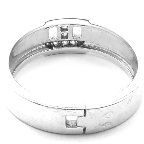 Authentic! Hermes 18k White Gold Diamond H Band Ring - Picture 4 of 8